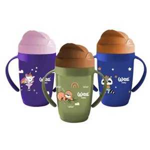 Wee Baby bočica Friends s ručkama i slamkom, plastična, 265 ml